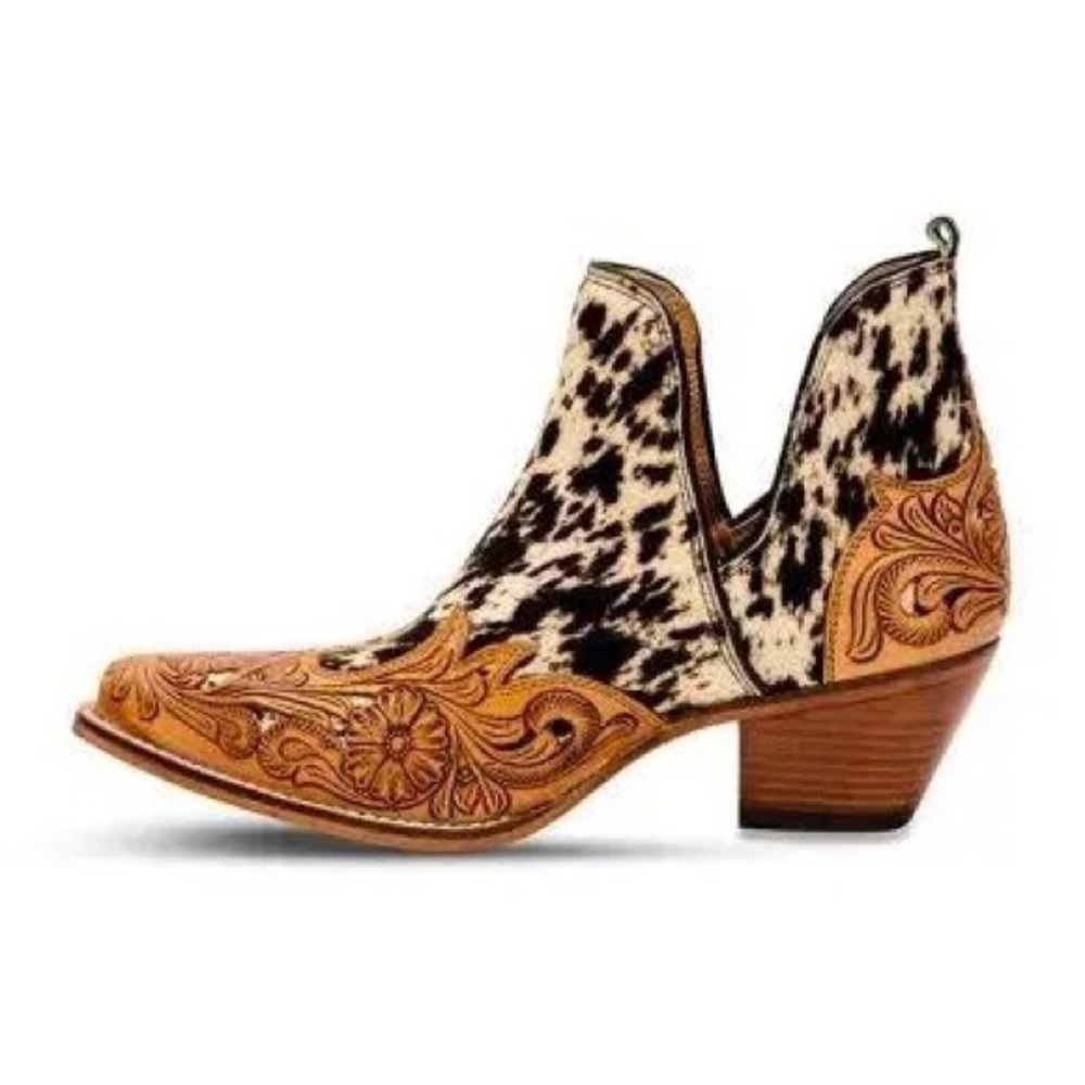 Myra West Street Booties Tooled Leather cowhide Memory Foam Hair On Hide Western - Picture 2 of 8